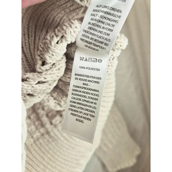 Joie Cropped Crochet Knit Polo Sweater Ivory V-Neck Open Weave Long Sleeve L - Picture 3 of 7